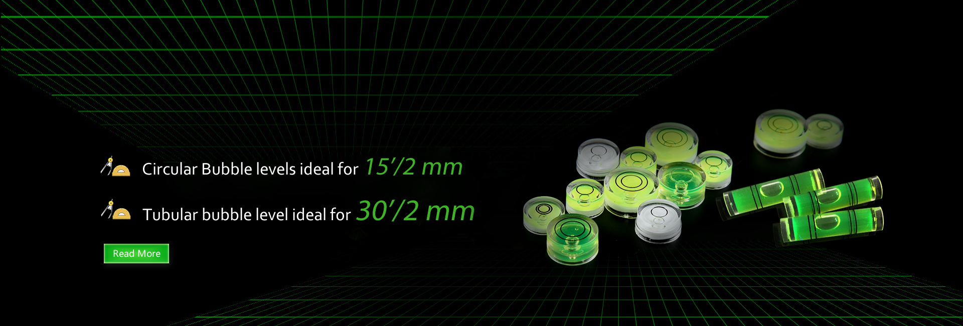 Tubular, circular and bubble level with bases are placed on the black background.